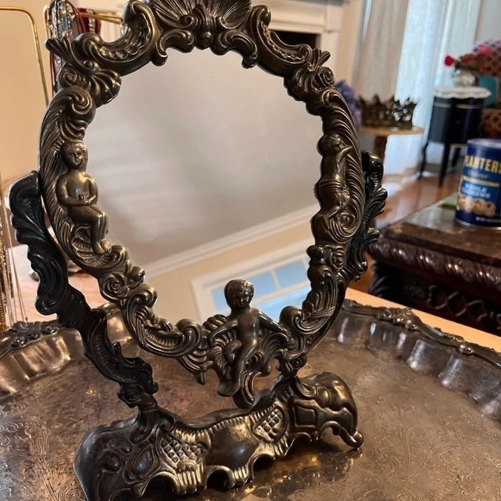 Mirror French Ornate Angel Cherubs silver plated Mirror
